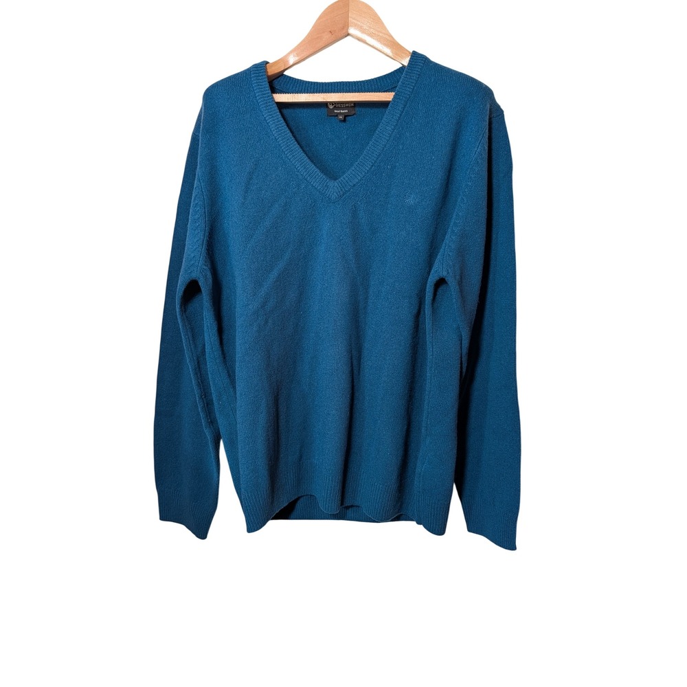 Giesswein Wool Basics Teal Blue V-Neck Merino Lambswool Pullover Sweater XXL 44